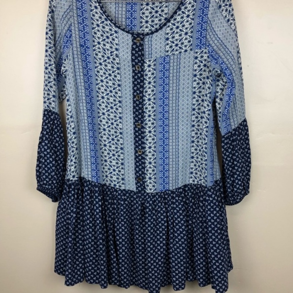 Kori America Prairie Floral Blue Mini Dress Small
